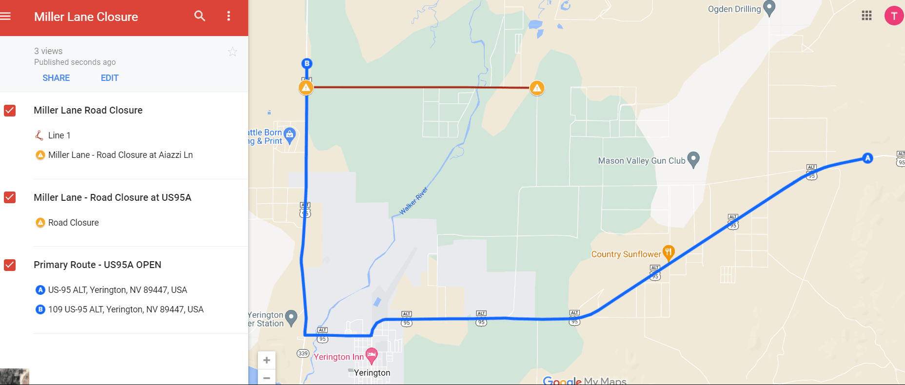 Miller Lane Closure Map 5.22.23
